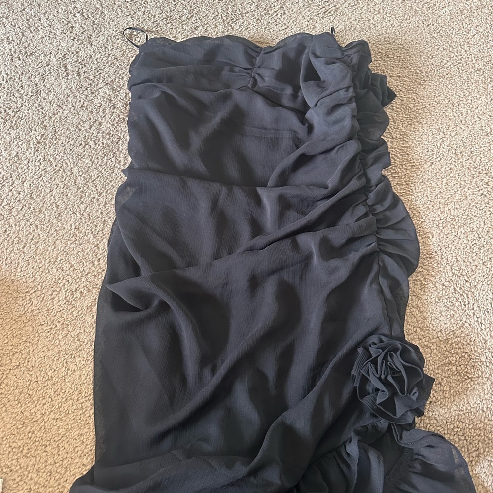 Tilly's Black Strapless Ruched Dress with Floral Detail